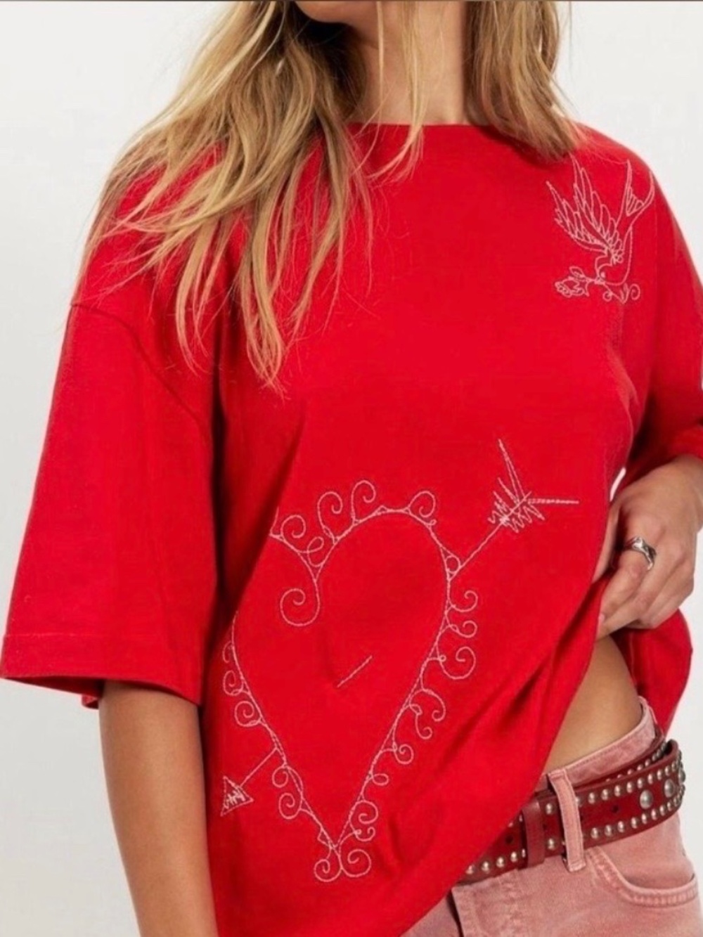 Free People Ragabond More Amore Embroidered Tee NEW Size Small - Picture 2 of 3